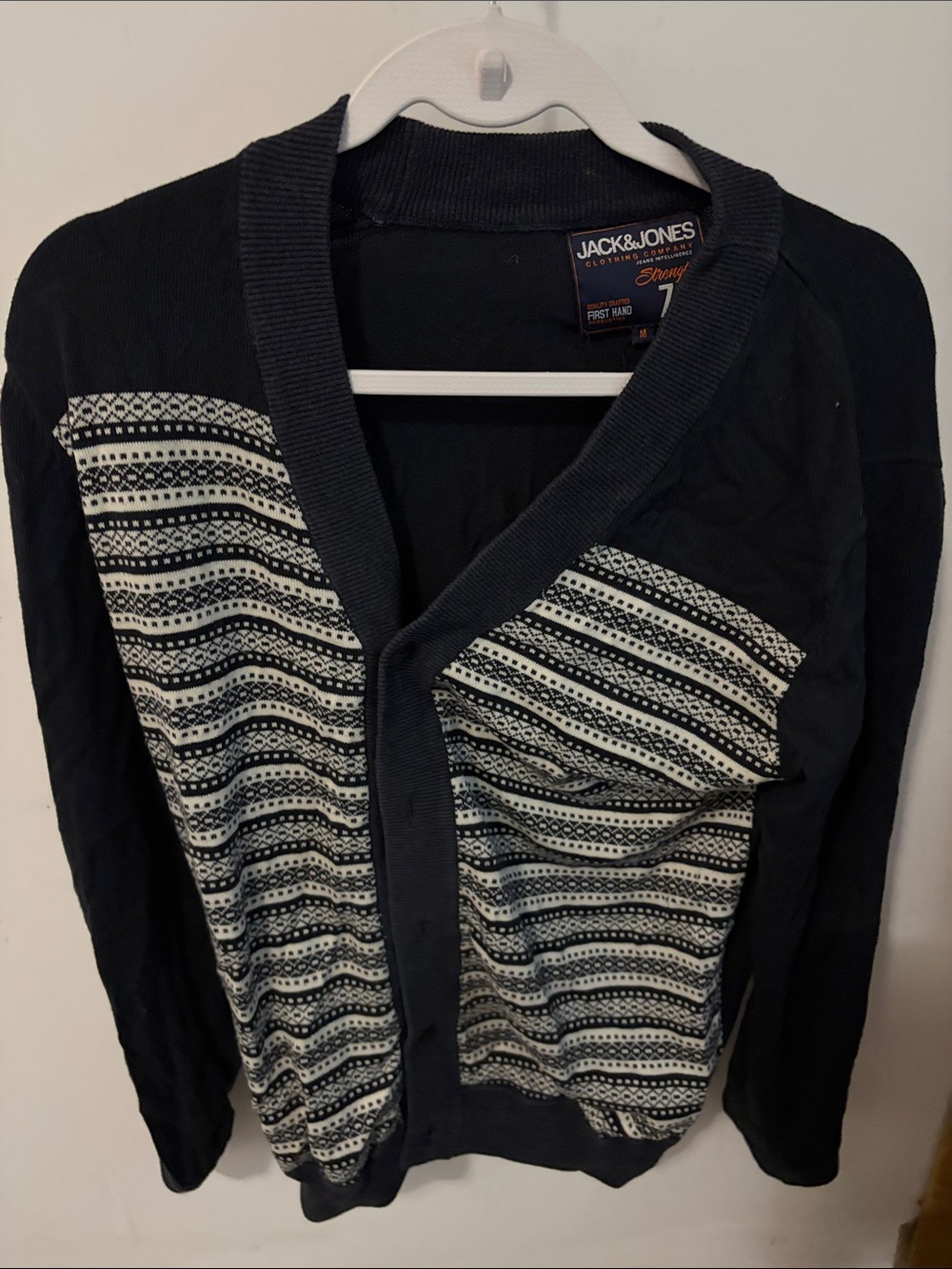 Jack & Jones Black and Cream Striped Pattern Cardigan